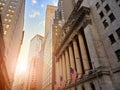 Historic buildings of Wall Street in the financial district of lower Manhattan, New York City Royalty Free Stock Photo