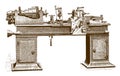 Historical cabinet turret brass lathe machine with friction clutch head