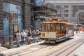 Historic Cable Car Powell Hyde Line at Powell Street terminal at Market Street in downtown San Francisco, California CA, USA Royalty Free Stock Photo