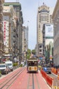 Historic Cable Car Powell Hyde Line at Powell Street terminal at Market Street in downtown San Francisco, California CA, USA Royalty Free Stock Photo