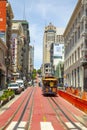 Historic Cable Car Powell Hyde Line on turntable at Powell Street terminal at Market Street in downtown San Francisco, California Royalty Free Stock Photo