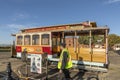 Historic Cable Car Powell Hyde Line on turntable at Powell Street terminal at Market Street in downtown San Francisco, California Royalty Free Stock Photo