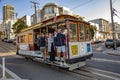 Historic Cable Car Powell Hyde Line on turntable at Powell Street terminal at Market Street in downtown San Francisco, California Royalty Free Stock Photo