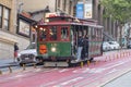 Historic Cable Car Powell Hyde Line on turntable at Powell Street terminal at Market Street in downtown San Francisco, California Royalty Free Stock Photo