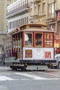 Historic Cable Car Powell Hyde Line on turntable at Powell Street terminal at Market Street in downtown San Francisco, California Royalty Free Stock Photo