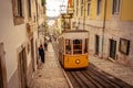 Lisbon, Portugal - Historic cable car on it`s way down