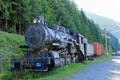 Historic Canadian Pacific Railway Steam Engine and Freight Cars, Sandon Ghost Town near New Denver, Selkirk Mountains, BC, Canada Royalty Free Stock Photo