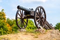 Historic cannon on a medieval castle hill in Swietokrzyskie Mountains in Poland Royalty Free Stock Photo