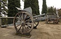 Historic cannons in pubblic park `La Rocca` Bergamo.