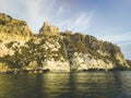 Historic castle ruins on a cliff over water at the Tremiti Islands in Puglia, Italy Royalty Free Stock Photo