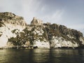 Historic castle ruins on a cliff over water at the Tremiti Islands in Puglia, Italy Royalty Free Stock Photo