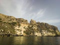 Historic castle ruins on a cliff over water at the Tremiti Islands in Puglia, Italy Royalty Free Stock Photo