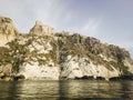 Historic castle ruins on a cliff over water at the Tremiti Islands in Puglia, Italy Royalty Free Stock Photo