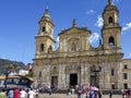 Historic Cathedral of the Immaculate Conception at Bolivar Square of Bogota with blue sky