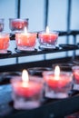 Historic catholic church: Close up picture of candles Royalty Free Stock Photo