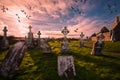 Historic cemetery in Clonmacnoise ,Ireland. Royalty Free Stock Photo