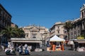 Newsstand, italian square. Catania, Sicily. San Biagio Church and Amphitheater