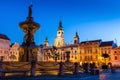 Historic center of Ceske Budejovice at night, Budweis, Budvar, South Bohemia, Czech Republic. Royalty Free Stock Photo