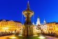 Historic center of Ceske Budejovice at night, Budweis, Budvar, South Bohemia, Czech Republic. Royalty Free Stock Photo