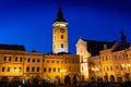 Historic center of Ceske Budejovice at night, Budweis, Budvar, South Bohemia, Czech Republic. Royalty Free Stock Photo