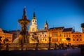 Historic center of Ceske Budejovice at night, Budweis, Budvar, South Bohemia, Czech Republic. Royalty Free Stock Photo