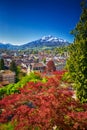 Historic center of Lucerne with famous Pilatus mountain and Swiss Alps, Luzern, Switzerland Royalty Free Stock Photo