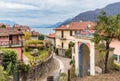 Cobblestone streets in the historic center of Maccagno Inferiore, is village situated on lake Maggiore in province of Varese,Italy Royalty Free Stock Photo