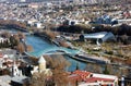 The historic center of Tbilisi. Panorama of the city. Peace Bridge. The Kura River.