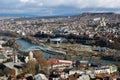 The historic center of Tbilisi. Panorama of the city. Peace Bridge. The Kura River.