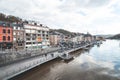 08.12.2023 - Historic centre of Dinant and view of the fortress on top of the cliffs during day time in the Belgian province of Royalty Free Stock Photo