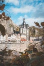 08.12.2023 - Historic centre of Dinant and view of the fortress on top of the cliffs during day time in the Belgian province of Royalty Free Stock Photo