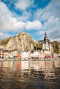 08.12.2023 - Historic centre of Dinant and view of the fortress on top of the cliffs during day time in the Belgian province of Royalty Free Stock Photo