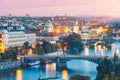 Historic Charles Bridge and Vltava river at night in Prague, Czech Republic Royalty Free Stock Photo