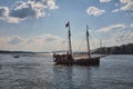 A historic charter boat cruising the Oslo harbour