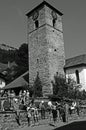 The historic church in Adelboden from the 12. century in the Swiss Alps