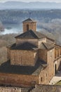 Historic church of Miravet and Ebro river. Tarragona. Catalunya, Spain Royalty Free Stock Photo