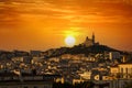 Historic church Notre Dame De La Garde of Marseille in France - Famous travel landmarks Royalty Free Stock Photo