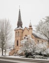 Historic church with snow