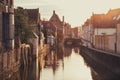 Historic city of Brugge at sunrise, Flanders, Belgium Royalty Free Stock Photo