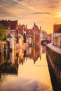 Historic city of Brugge at sunrise, Flanders, Belgium Royalty Free Stock Photo