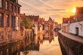 Historic city of Brugge at sunrise, Flanders, Belgium Royalty Free Stock Photo