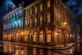historic city buildings with uplighting Royalty Free Stock Photo
