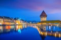 Historic city center of downtown Lucerne with  Chapel Bridge and lake Lucerne in Switzerland Royalty Free Stock Photo