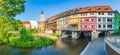 Historic city center of Erfurt with famous KrÃÂ¤merbrÃÂ¼cke bridge at sunset, ThÃÂ¼ringen, Germany Royalty Free Stock Photo