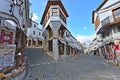 Historic city center of Gjirokastra with souvenir shops and restaurants Royalty Free Stock Photo