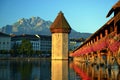 Historic city center of Lucerne with famous Chapel Bridge, the c Royalty Free Stock Photo