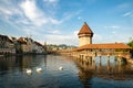 Historic city center of Lucerne with famous Chapel Bridge Royalty Free Stock Photo