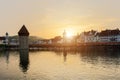 Historic city center of Lucerne with famous Chapel Bridge Royalty Free Stock Photo