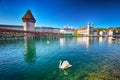 Historic city center of Lucerne with famous Chapel Bridge and lake Lucerne, Lucerne, Switzerland Royalty Free Stock Photo