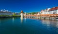 Historic city center of Lucerne with famous Chapel Bridge and lake Lucerne, Switzerland Royalty Free Stock Photo